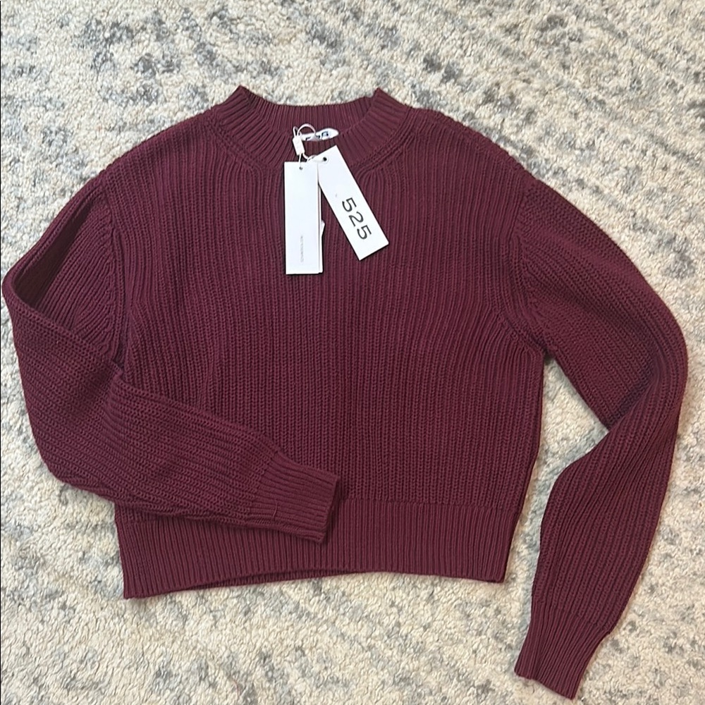 525 America Women's Burgundy Sweater NWT - has a flaw, see photo.
